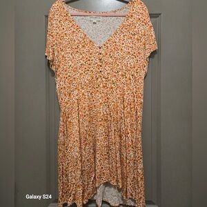 Orange Floral V‑Neck Midi Dress